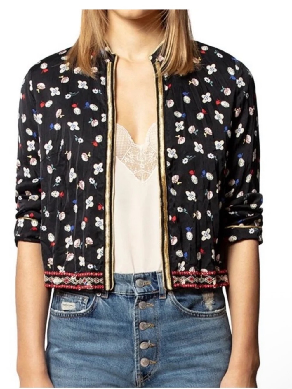 Zadig & Voltaire Vendrix Floral-Print Trimmed Embroidered Jacket - XS/34